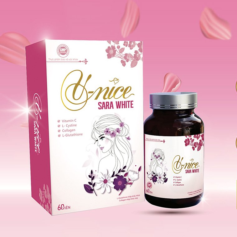 Viên Uống Đẹp Da V-Nice Sara White Giúp Da Bóng Khỏe Đẹp. Lọ 60 Viên